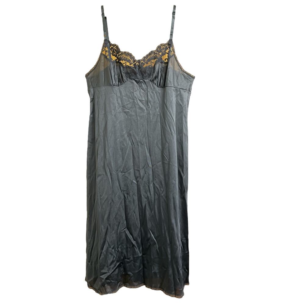 Vassarette Vintage Black Slip Lace Trim Lingerie Dress Style size 38